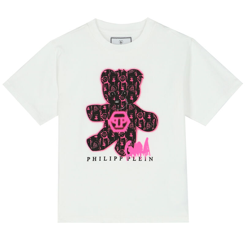 PHILIPP PLEIN JUNIOR White T-shirt With Pink Bear – Junior Fashion